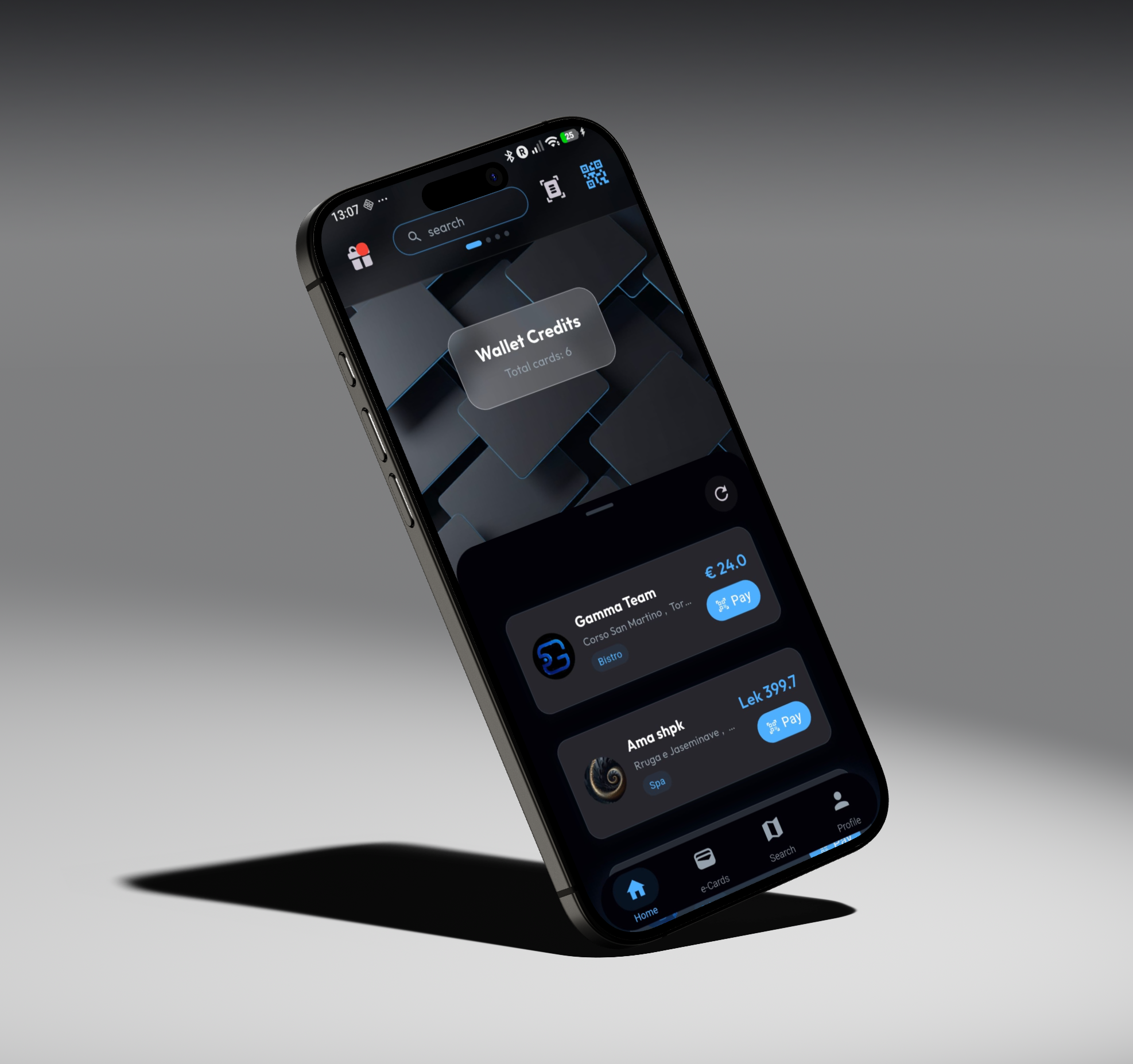 Gamma Wallet app on iPhone